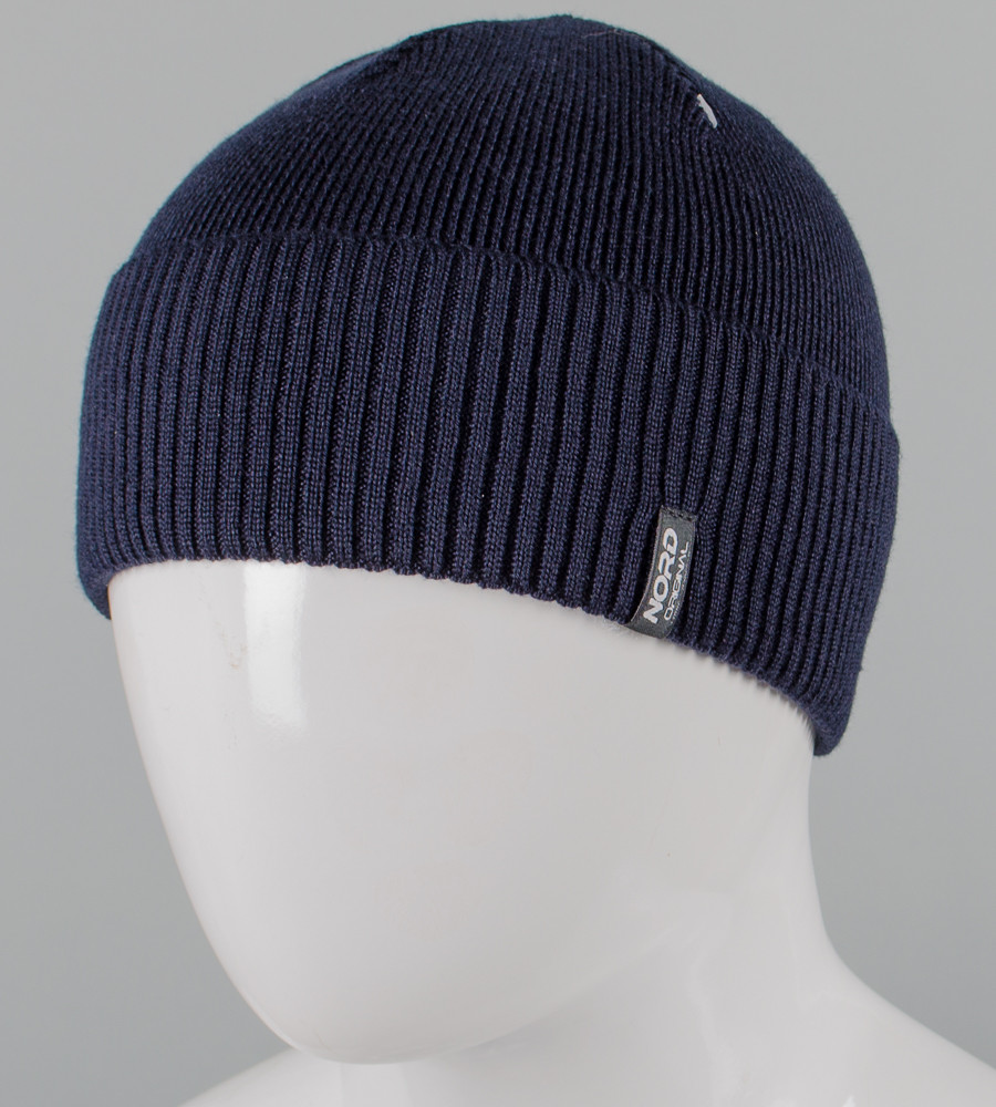 Вязана вовняна шапка без підкладки, з відворотом Nord (251254), Темно-синій, фото 1