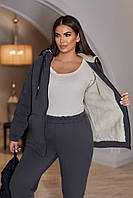Теплий жіночий спортивний костюм із кофтою на овчині (Батал), фото 2