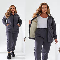 Жіночий зимовий спортивний костюм із курткою на овчині з капюшоном (Батал), фото 3