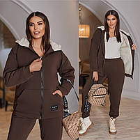 Жіночий зимовий спортивний костюм із курткою на овчині з капюшоном (Батал), фото 5