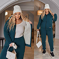 Жіночий зимовий спортивний костюм із курткою на овчині з капюшоном (Батал), фото 6