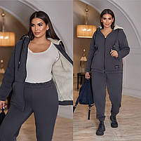Жіночий зимовий спортивний костюм із курткою на овчині з капюшоном (Батал), фото 4