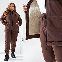 Жіночий теплий спортивний костюм із кофтою на змійці на овчині (Батал), фото 3