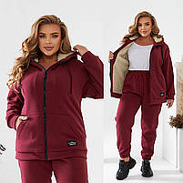 Теплий жіночий спортивний костюм із кофтою на овчині (Батал), фото 10