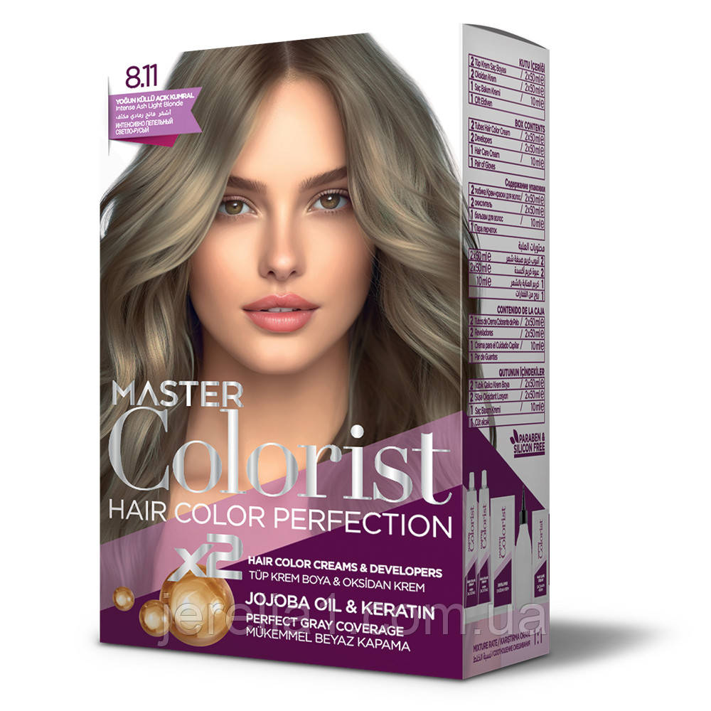Фарба для волосся Master Colorist 8.11 Інтенсивний попелястий світло-русий, 2x50 мл+2x50 мл+1, фото 1