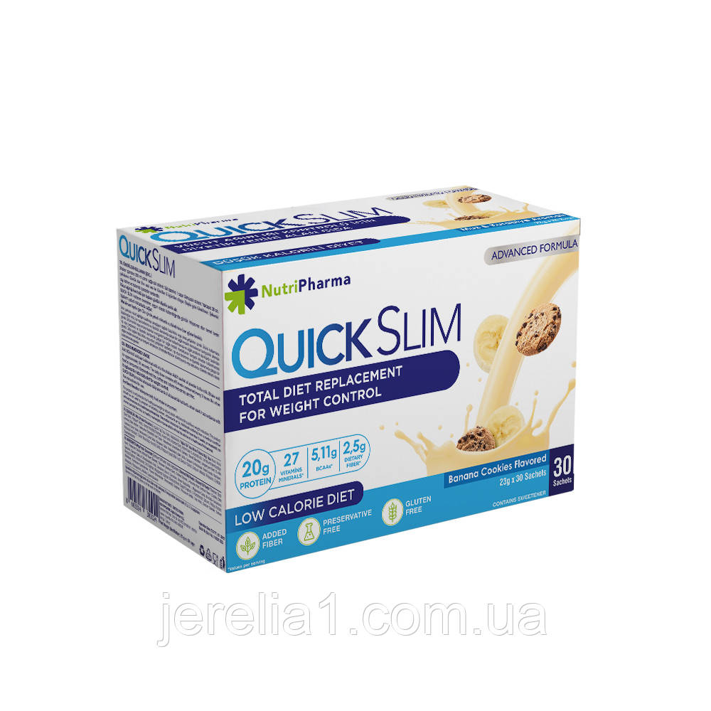 Коктейль Quick Slim "Банан з печивом", 30 саше по 23 г, фото 1
