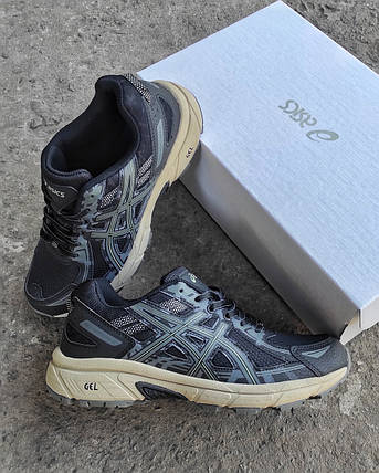 Чоловічі кросівки Asics Gel Venture 6 Black Khaki Асікс Гель Вентуре 6 чорні хакі шкіра сітка для хлопців, фото 1