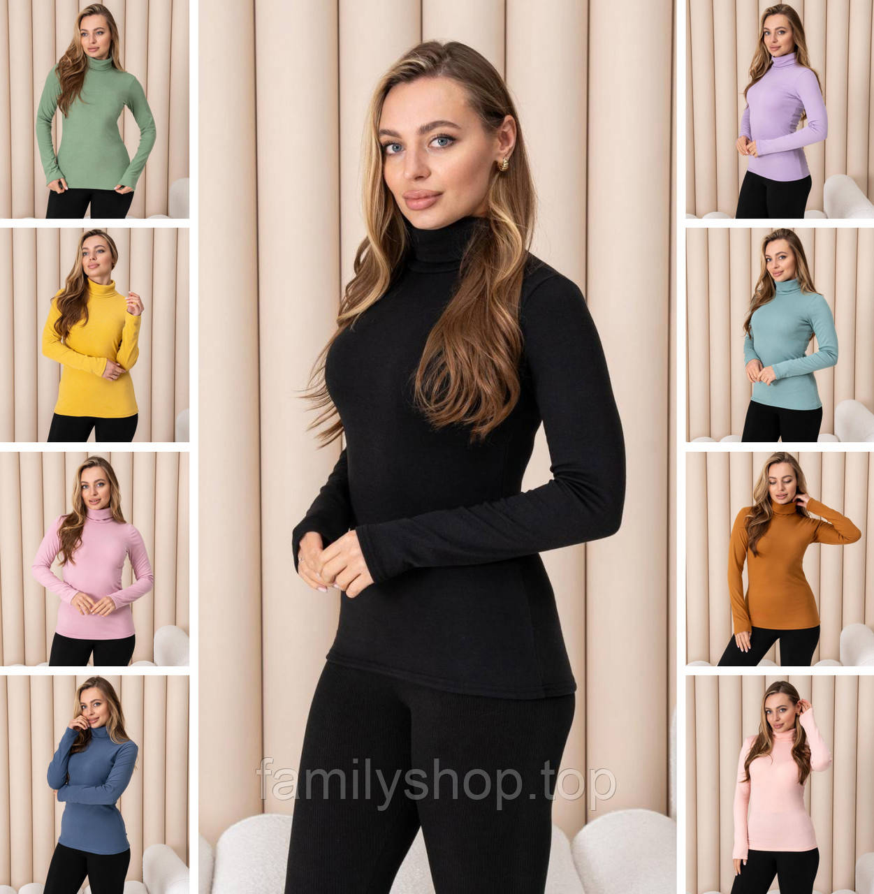 Жіноча тепла водолазка-гольф напіввовняна на флісі з довгим рукавом і високим подвійним коміром, фото 1
