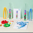 Дитяча логічна гра сортер з пінцетом та помпонами | Розвивальна іграшка для моторики, фото 5