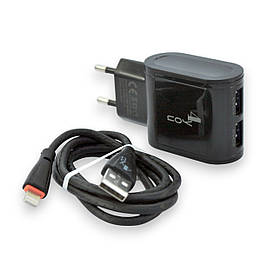 Зарядний пристрій 4you A22S (2.4A, 2USB, Led підсвічування) з кабелем Lightning black