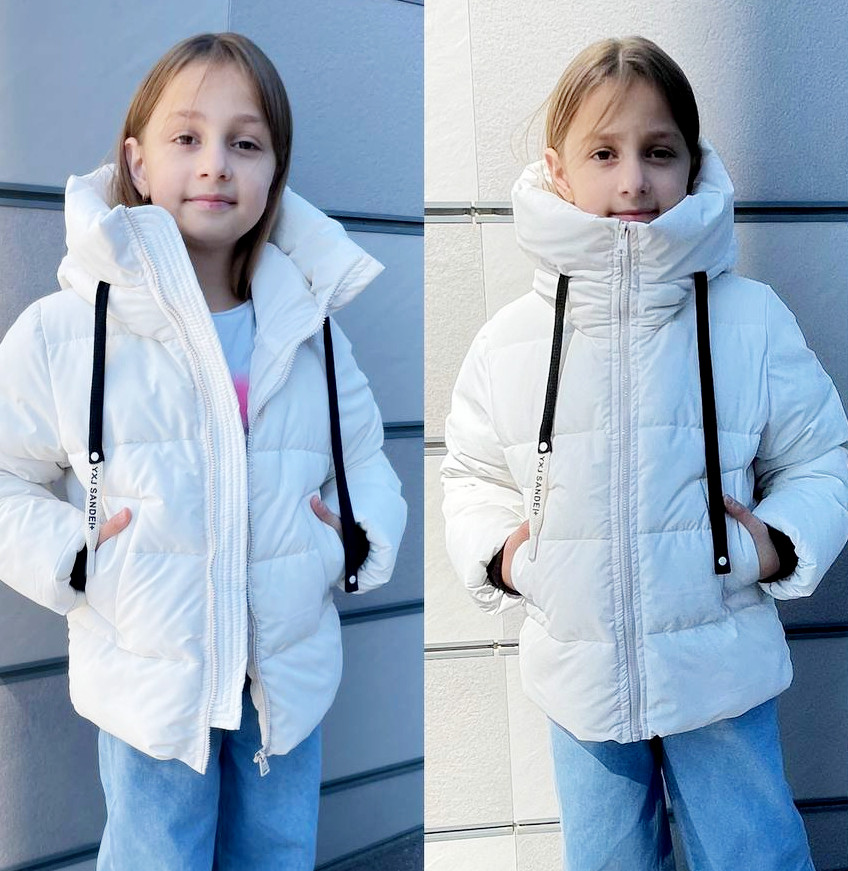 Зимовий пуховик на дівчинку теплий куртка зимова зефирка біопух молочна 122-140р