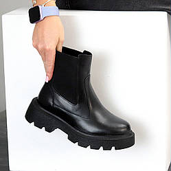 Круті чорні черевики челсі натуральна шкіра на флісі 38