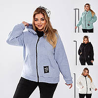 Жіноча тепла кофта Бомбер хутро Тедді 50-52, 54-56, 58-60, 62-64 блакитний, білий, чорний, ментол