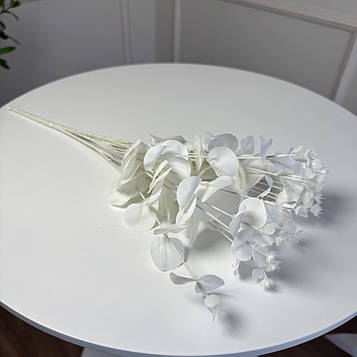 Букет добавка евкаліпт штучний білий, пластик 5 гілок 35 см, 5 шт/уп