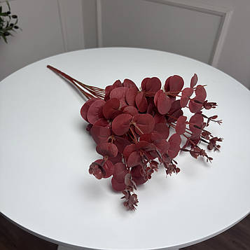 Букет добавка евкаліпт штучний бордовий, пластик 5 гілок 35 см, 5 шт/уп