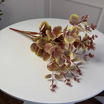 Букет добавка евкаліпт штучний жовто-бордовий, пластик 5 гілок 35 см, 5 шт/уп