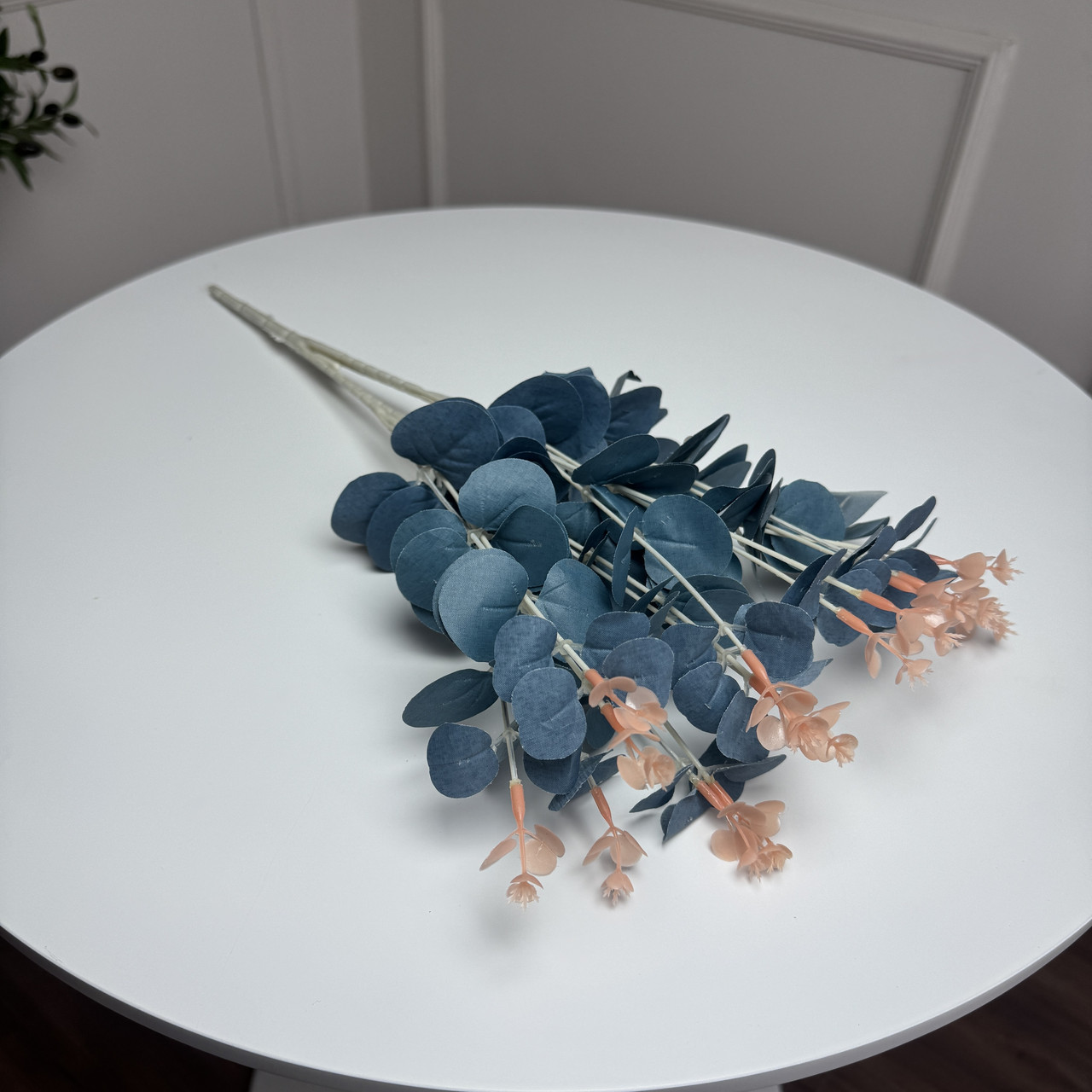 Букет добавка евкаліпт штучний голубий, пластик 5 гілок 35 см, 5 шт/уп, фото 1