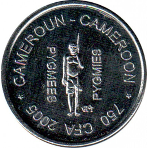 Камерун 750 франків, 2005 Пігмеї Сталь з нікелевим покриттям, 5.16g, ø 22mm №2181, фото 1
