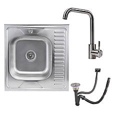 Комплект: мийка VALESO 6060 САТИН "L" 0,7/160 + змішувач VALESO NS02A