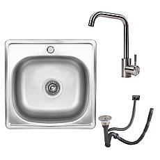 Комплект: мийка VALESO 4848 САТИН 0,6/170 + змішувач VALESO NS02A