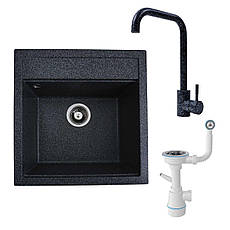 Комплект: мийка FIESTA графіт + сифон + змішувач графіт
