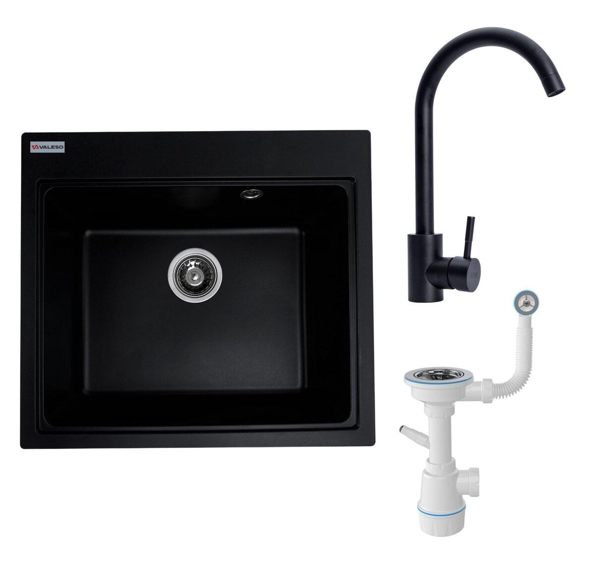 Комплект: мийка VESTA 5852 чорна + змішувач BG76 + ифон 1041, фото 1
