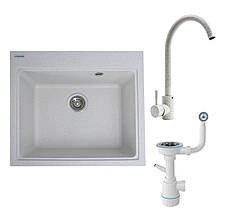 Комплект: мийка VESTA 5852 біла в крапку + змішувач 56 B NESP білий в крапку + сифон 1041