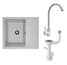 Комплект: мийка ARIA 5851 біла в крапку + змішувач 56 B NESP білий в крапку + сифон 1041