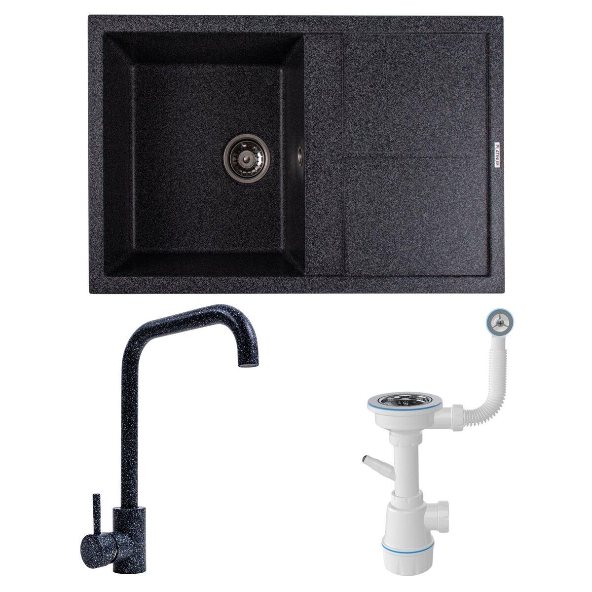 Комплект: мийка SELENA 7950 графіт + змішувач NS02A графіт + сифон 1041, фото 1