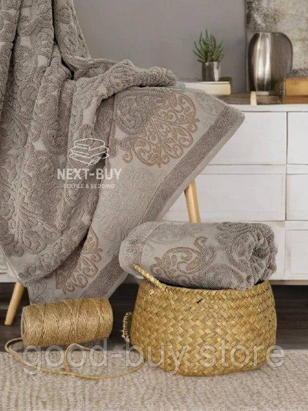 Рушники Royal Ornament Mokko – Туреччина, 100% бавовна, колір мокко з об’ємним візерунком 2шт