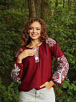 Вишиванка жіноча з орнаментом "Дерево життя" льон бордова