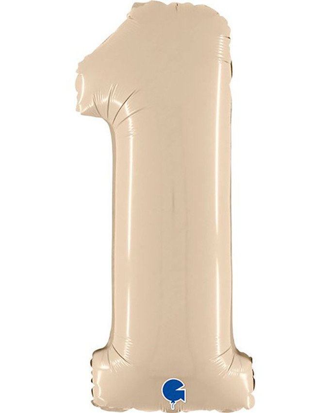 Куля цифра 1 фольгована 90см Slim (мат пудрова)