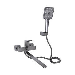 Змішувач для ванни Qtap Presto з довгим поворотним виливом (з душовим гарнітуром) QTPRE2601GRP45583 Graphite