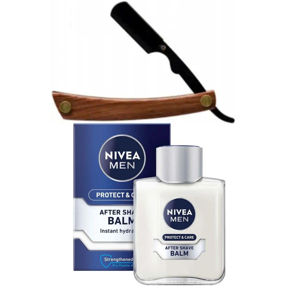 Небезпечна бритва/шавета розкладна Straight Razor + бальзам після гоління Nivea Men Protect & Care 100 мл, фото 1