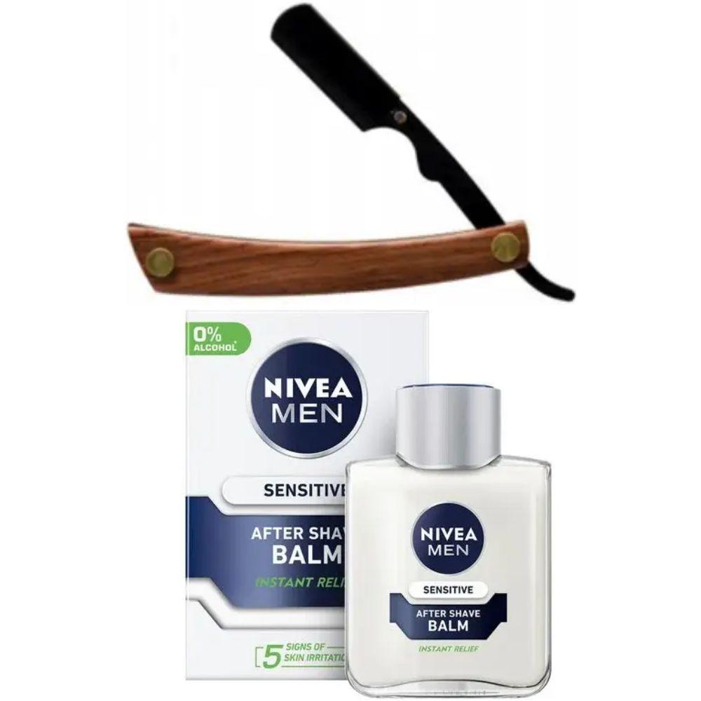 Небезпечна бритва/шавета розкладна Straight Razor + бальзам після гоління Nivea Men Sensitivе 100 мл, фото 1