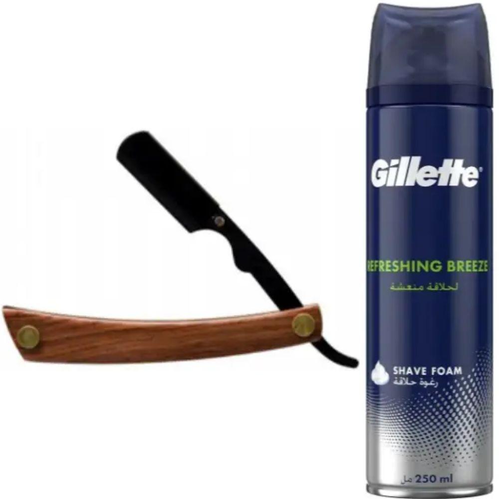 Небезпечна бритва/шавета розкладна Straight Razor + піна для гоління Gillette Refreshing Breeze 250 мл, фото 1