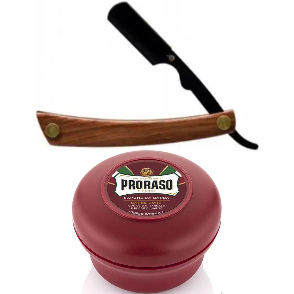 Небезпечна бритва/шавета розкладна Straight Razor + мило для гоління Proraso для жорсткої щетини з сандаловим маслом 150 мл, фото 1