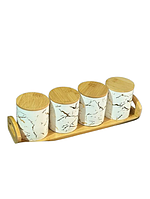 Набір банок для сипких продуктів Cozy HP266 кераміка на дерев'яній підставці 4 предмети 500 мл Білий мармур