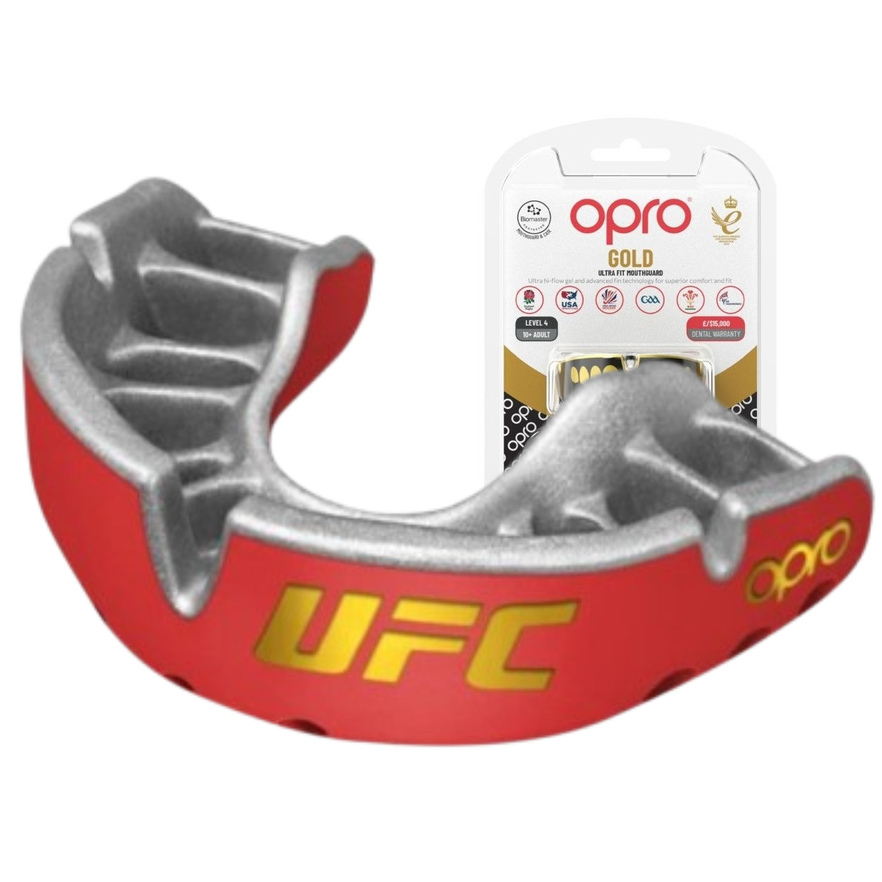 Капа OPRO Gold UFC доросла (вік 11+) Red/Silver (art.102516002), фото 1
