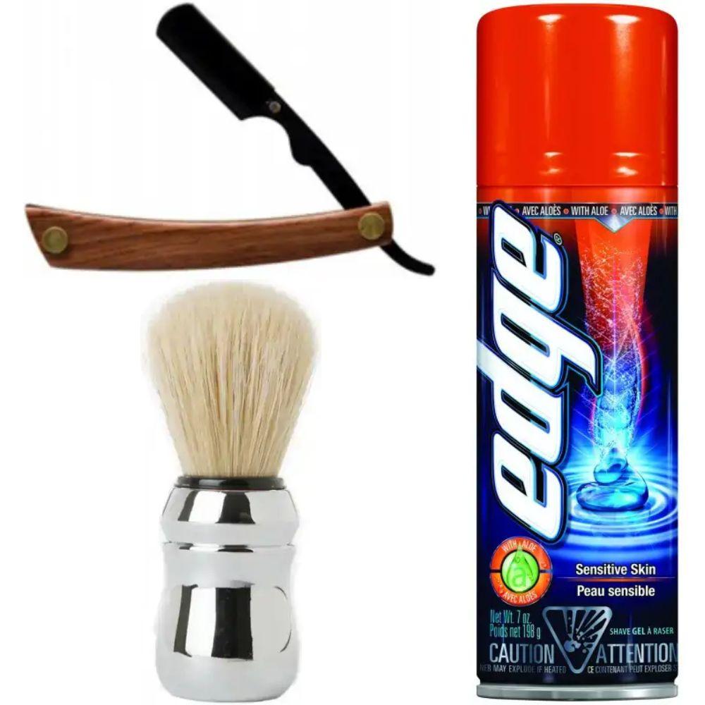 Небезпечна бритва/шавета розкладна Straight Razor + помазок Proraso + гель для гоління Wilkinson Sword EDGE Sensitive, фото 1