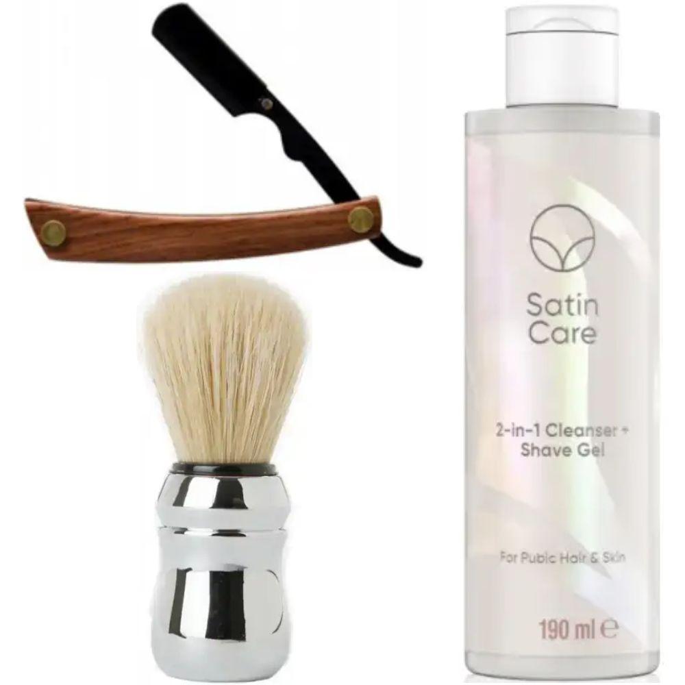 Небезпечна бритва/шавета розкладна Straight Razor + помазок Proraso + гель для гоління Gillette Venus Venus Satin Care 2 в 1, фото 1