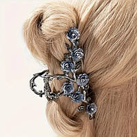 Заколка крабик для волосся Нічна Троянда з міцного металу, з декоративними камінцями