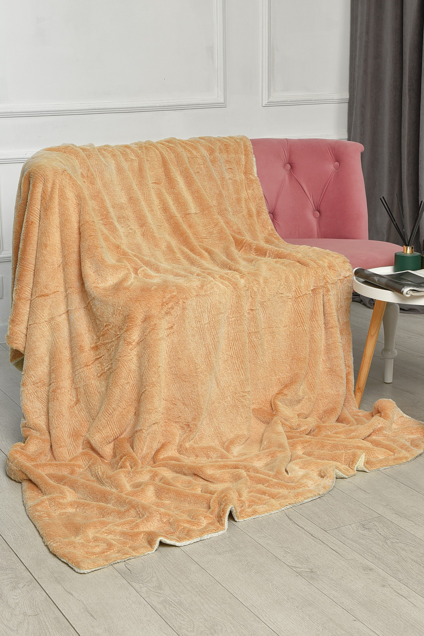 Плед двосторонній білого та світло-бежевого кольору розмір 160*200 206097P, фото 1