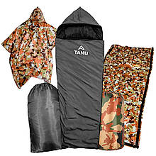 Термо-набір з одномісним спальним мішком з подушкою TANU -17С°, 350 г/м2, 215х80 см Чорний (BR)