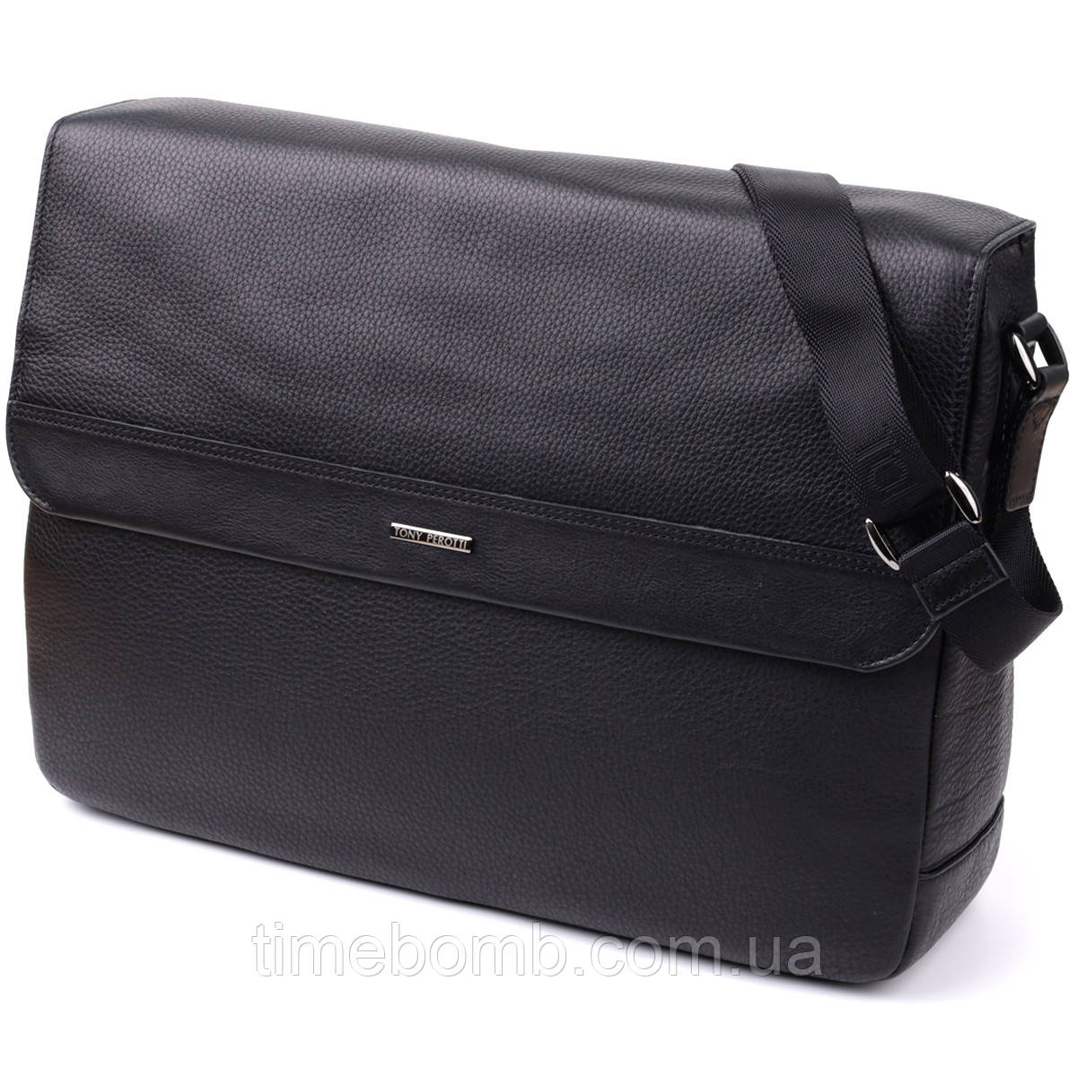 Чоловіча сумка-портфель для ноутбука із зернистої натуральної шкіри Tony Perotti 20864_1 (6036-38 nero) Чорний