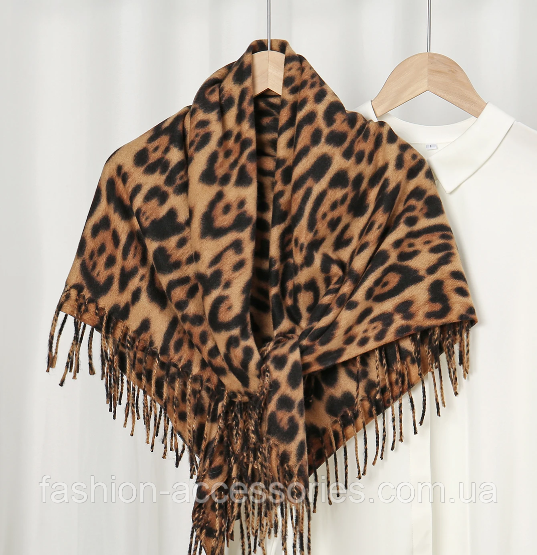 🔥Велика леопардова хустина 100*100 см коричневого кольору, фото 1