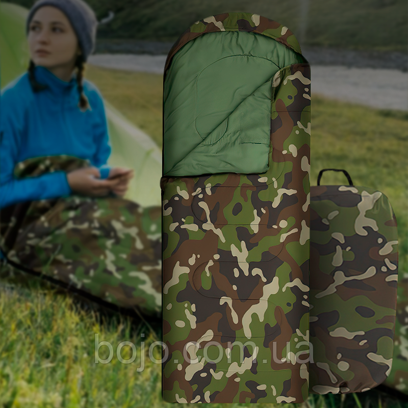 Спальний мішок для кемпінгу, походів та відпочинку на природі 180+30х75 см, Камуфляж