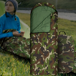 Спальний мішок для кемпінгу, походів та відпочинку на природі 180+30х75 см, Камуфляж, фото 1