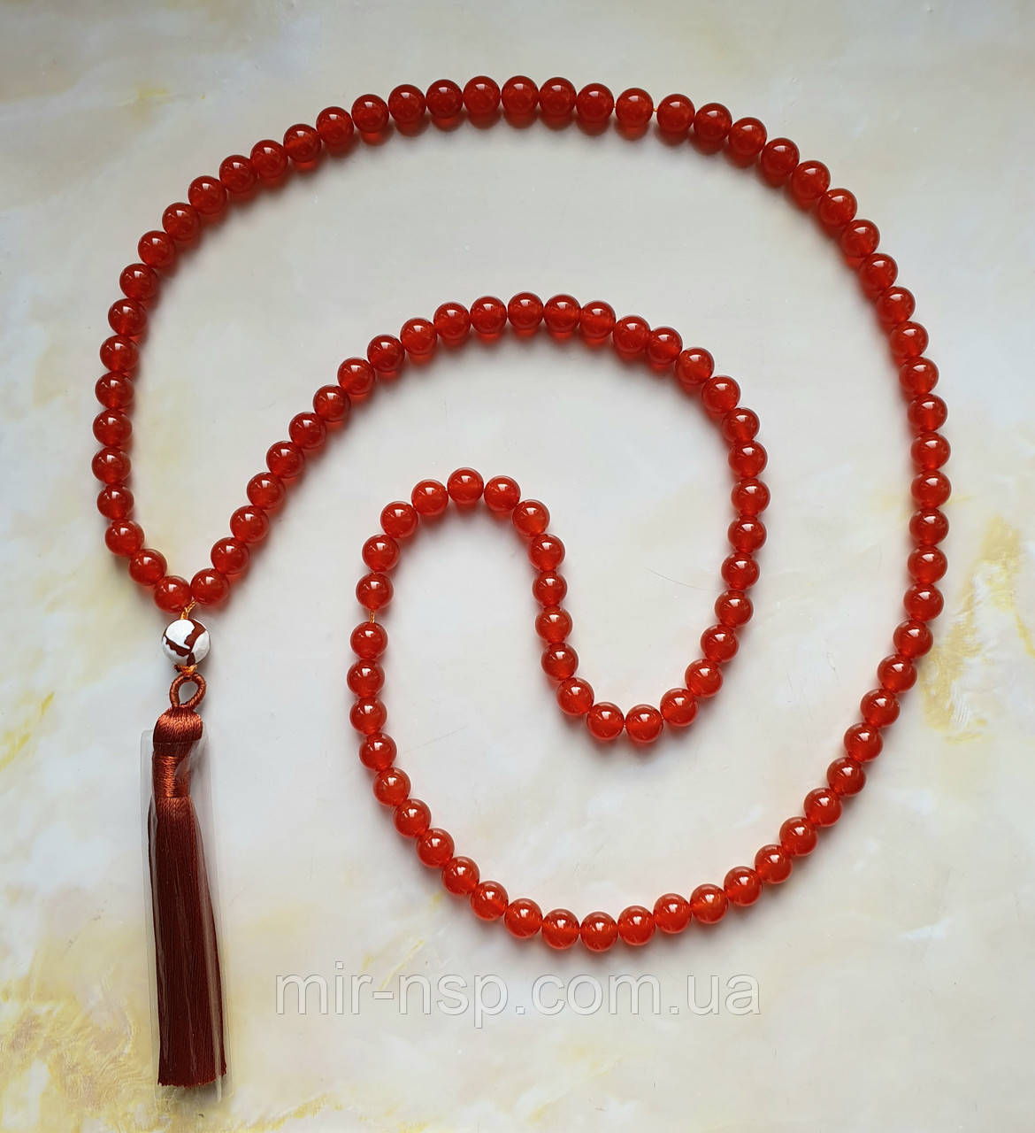 Мала чотки 108 намистин натуральний сердолік 8 мм з бусиною Дзи Черепаха, фото 1