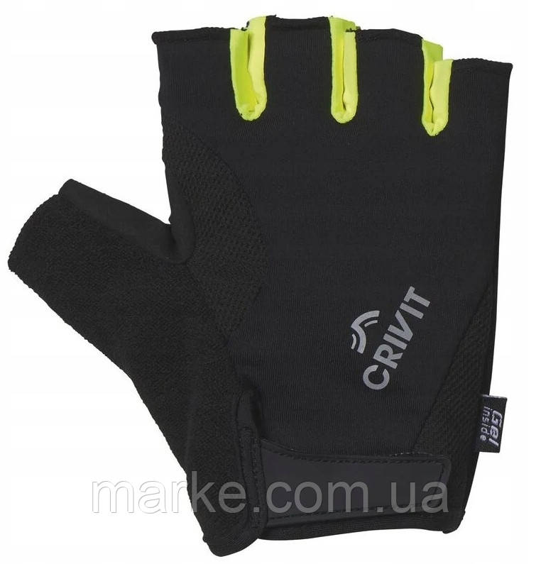 Рукавички для спорту, велорукавички з гелевими вставками Crivit чорні із салатовим